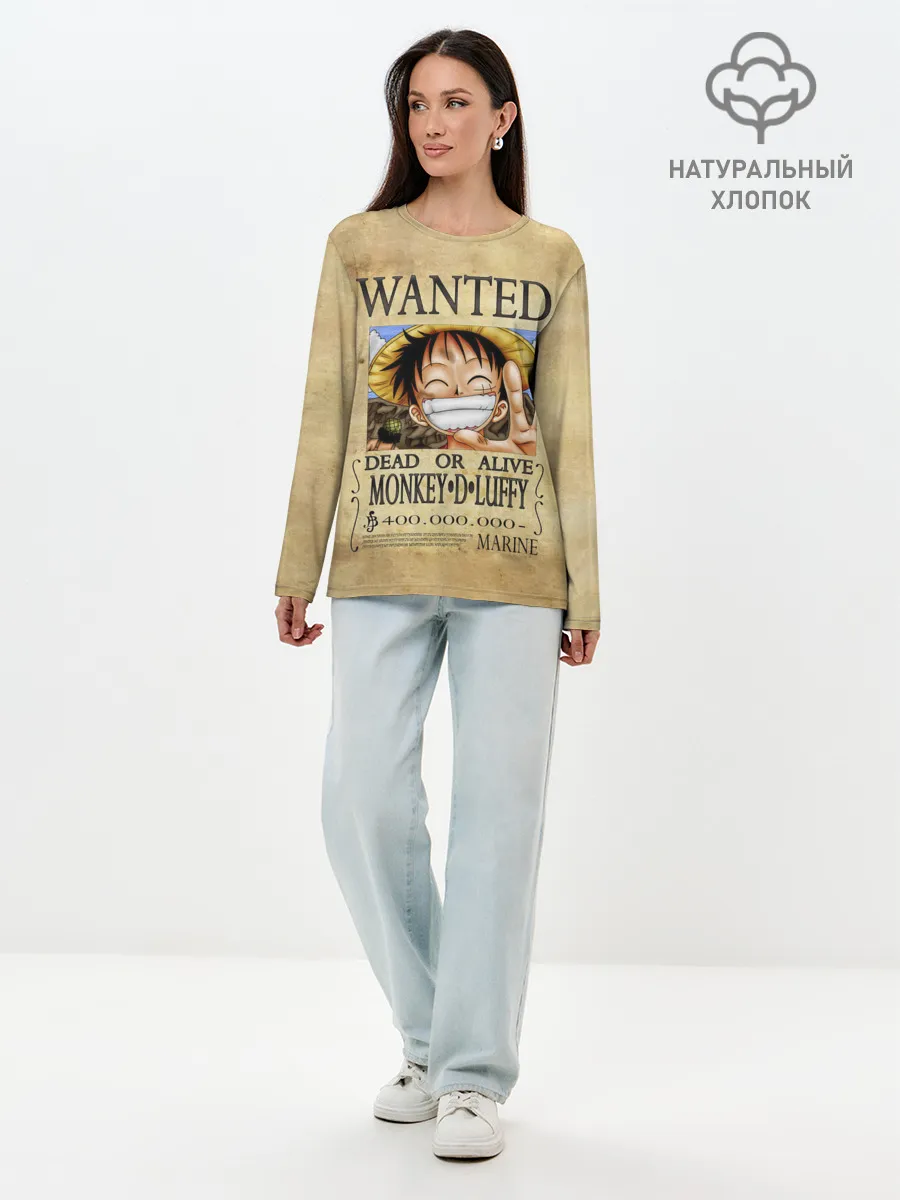 Лонгслив женский. Хлопок / Манки Д. Луффи в розыске One Piece