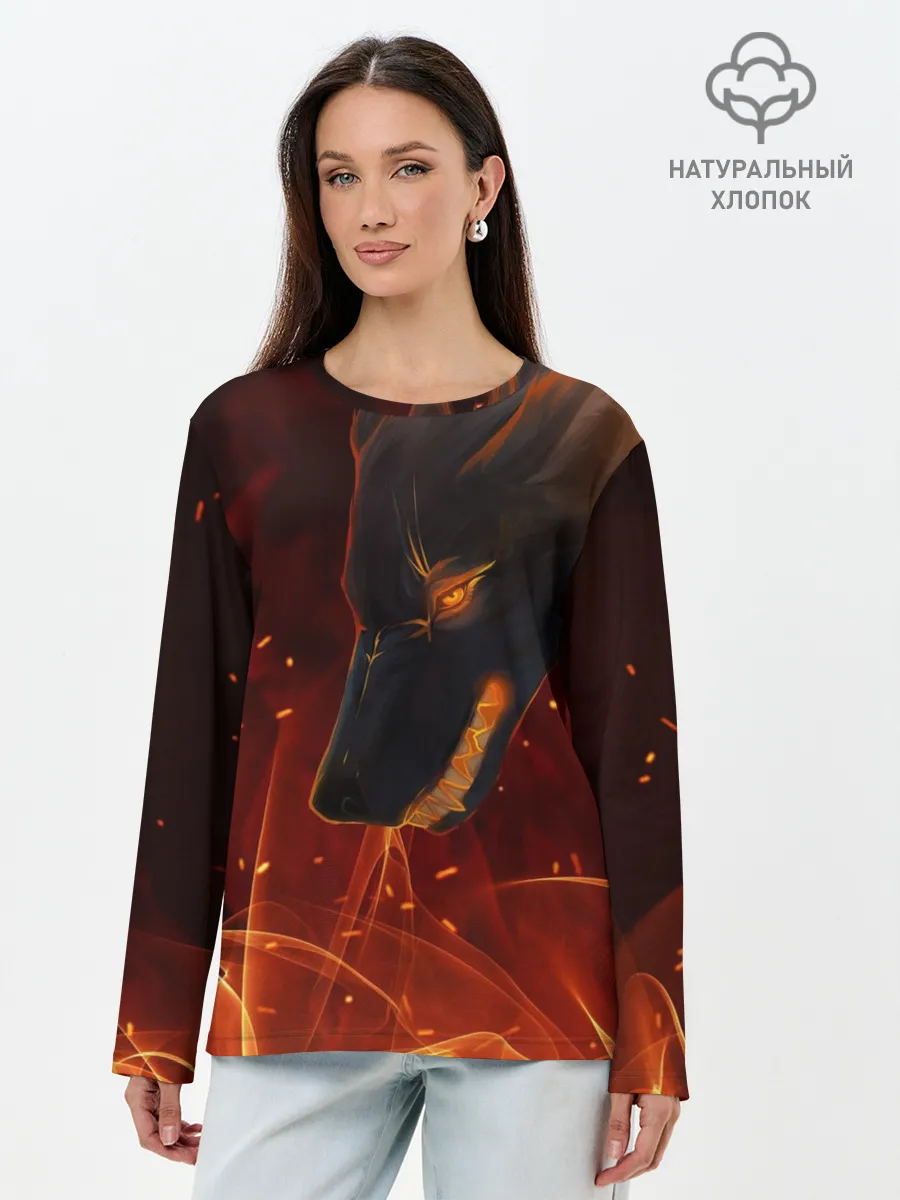 Лонгслив женский. Хлопок / ОГНЕНЫЙ ВОЛК, 3d
