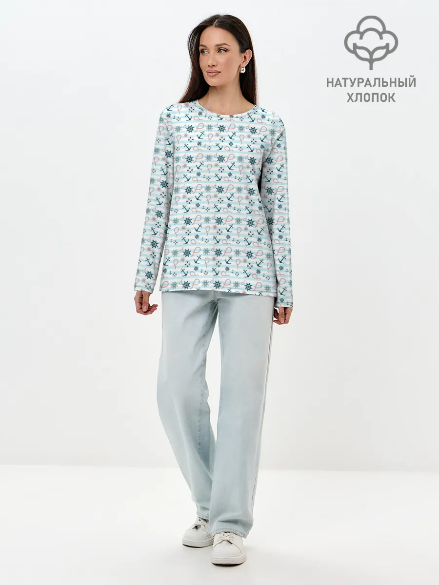 Лонгслив женский. Хлопок / Морской фон