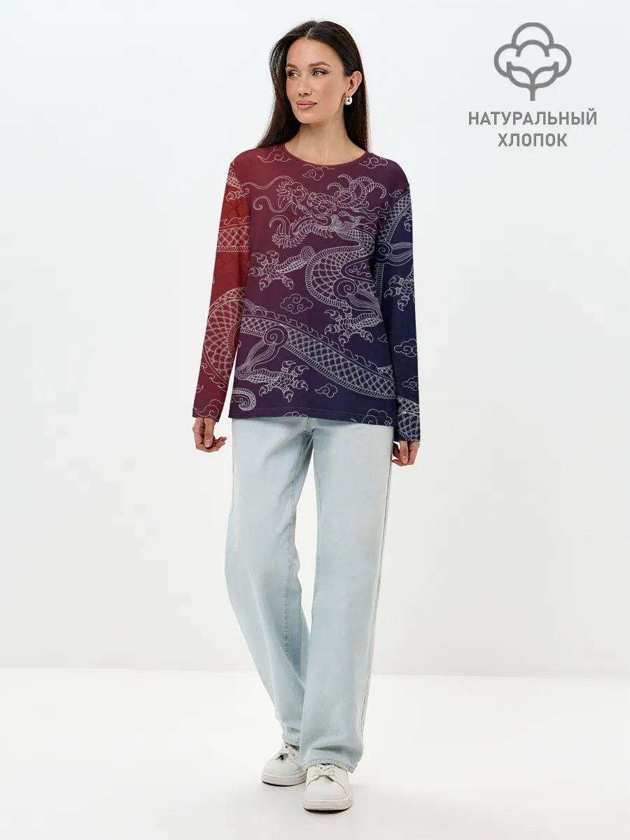 Лонгслив женский. Хлопок / Традиционный китайский дракон