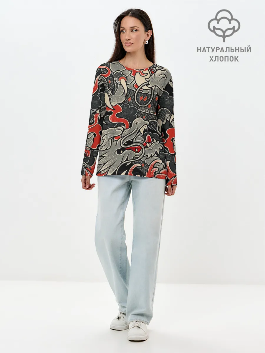 Лонгслив женский. Хлопок / Китайский Дракон, China Dragon