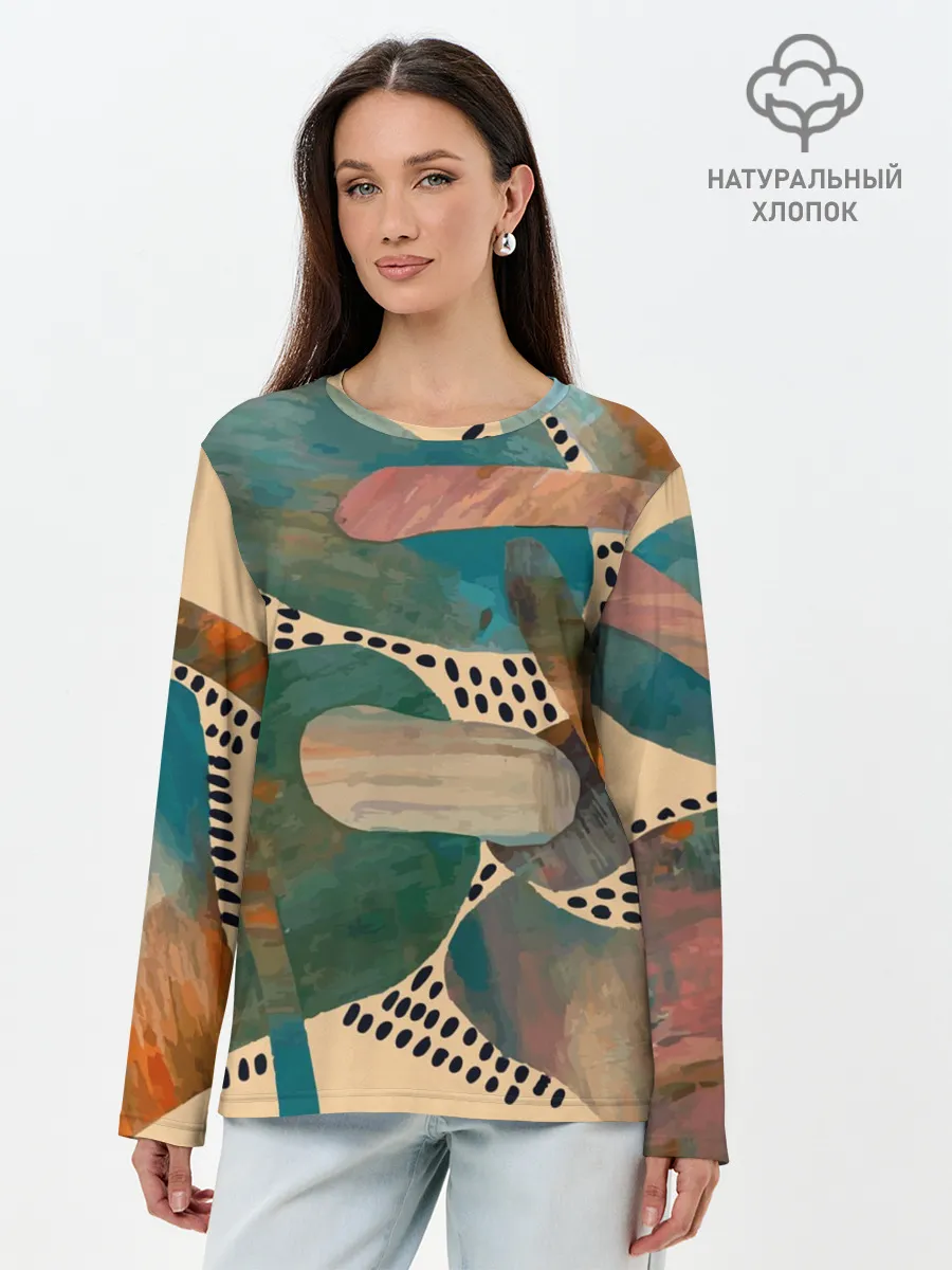 Лонгслив женский. Хлопок / Birches and fields