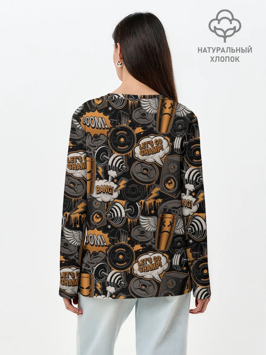 Лонгслив женский. Хлопок / Граффити на спорте