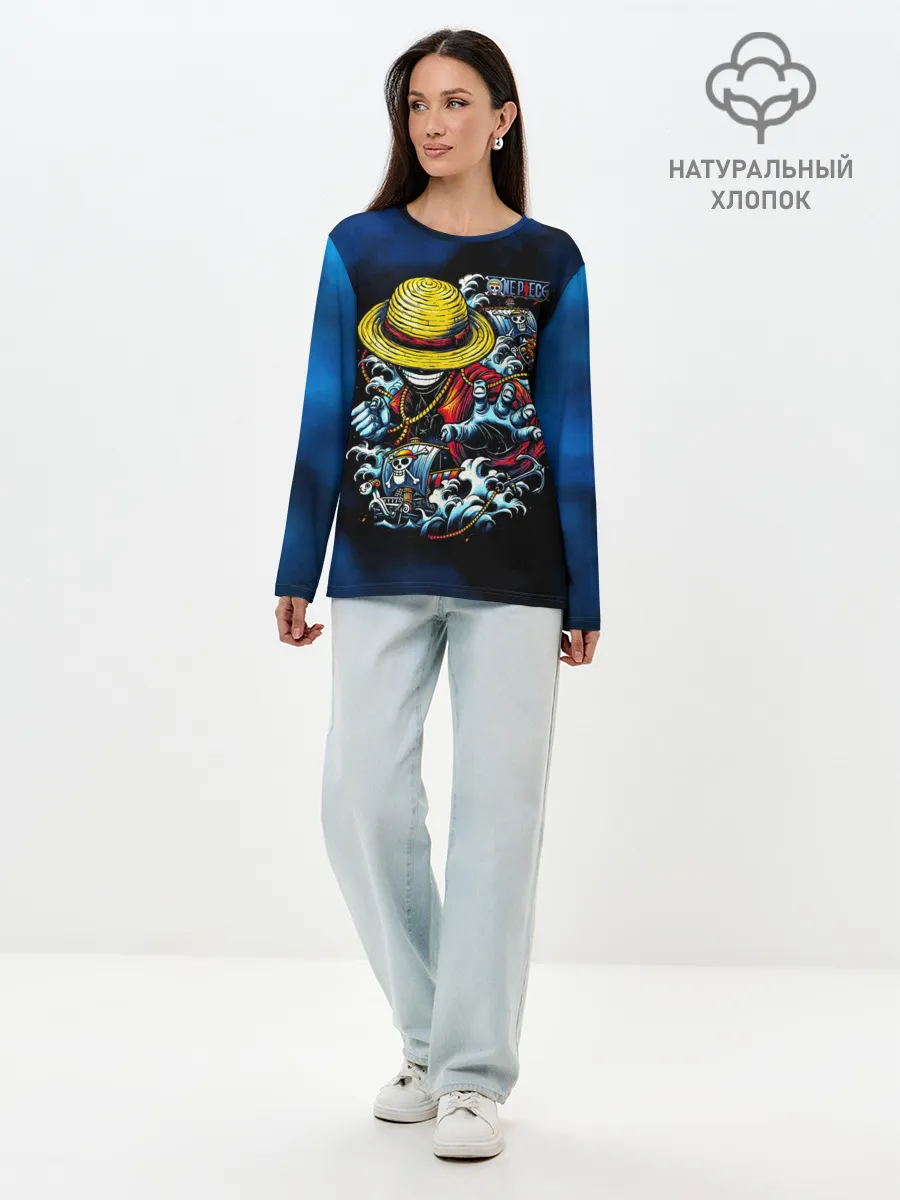Лонгслив женский. Хлопок / Луффи пират Соломенной Шляпы