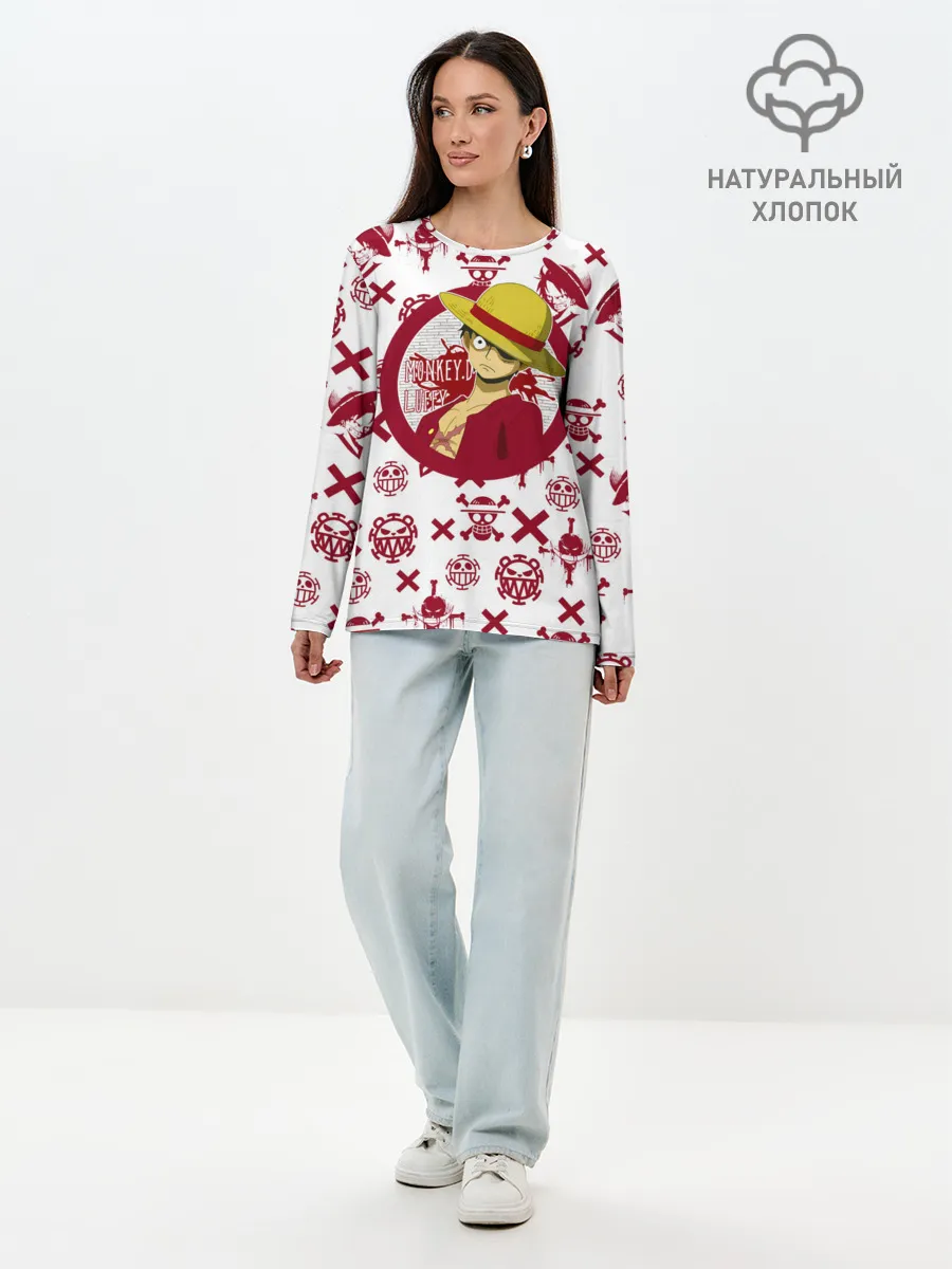 Лонгслив женский. Хлопок / Манки Д. Луффи | пиратские знаки One Piece