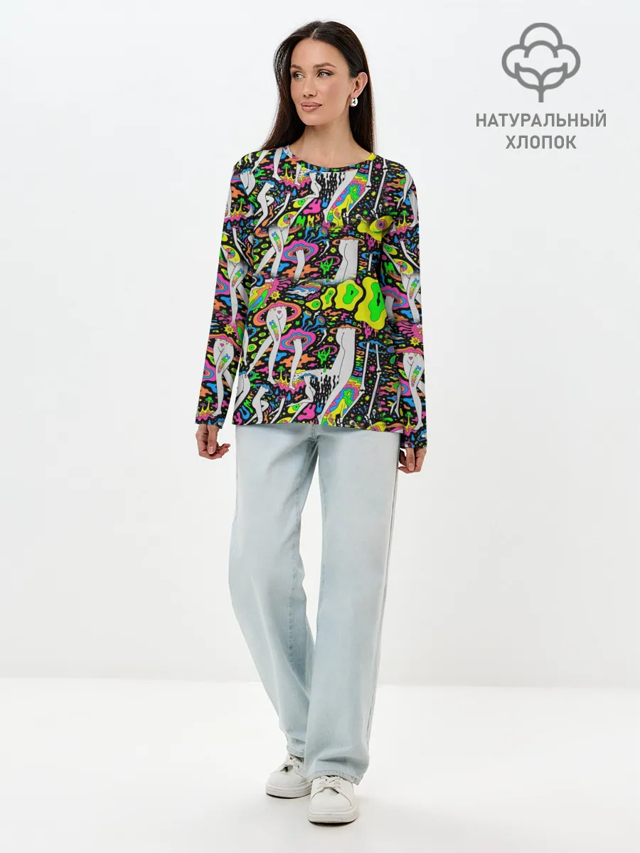 Лонгслив женский. Хлопок / Психоделика / Абстракция