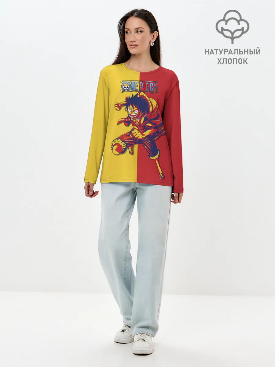 Лонгслив женский. Хлопок / Удар Луффи | One Piece