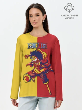 Лонгслив женский. Хлопок / Удар Луффи | One Piece