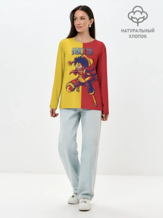 Лонгслив женский. Хлопок / Удар Луффи | One Piece