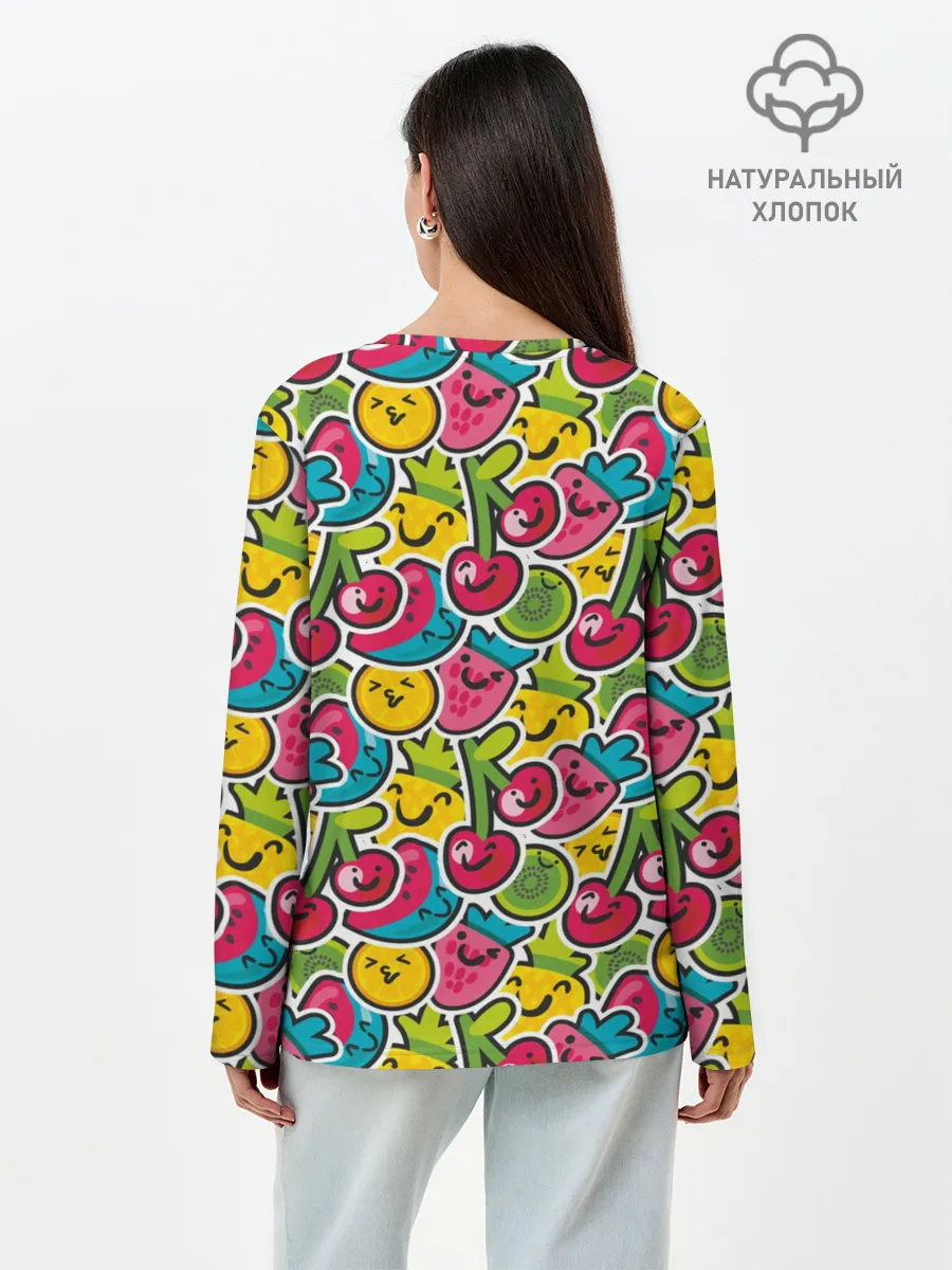 Лонгслив женский. Хлопок / Лето. Ягоды. Фрукты