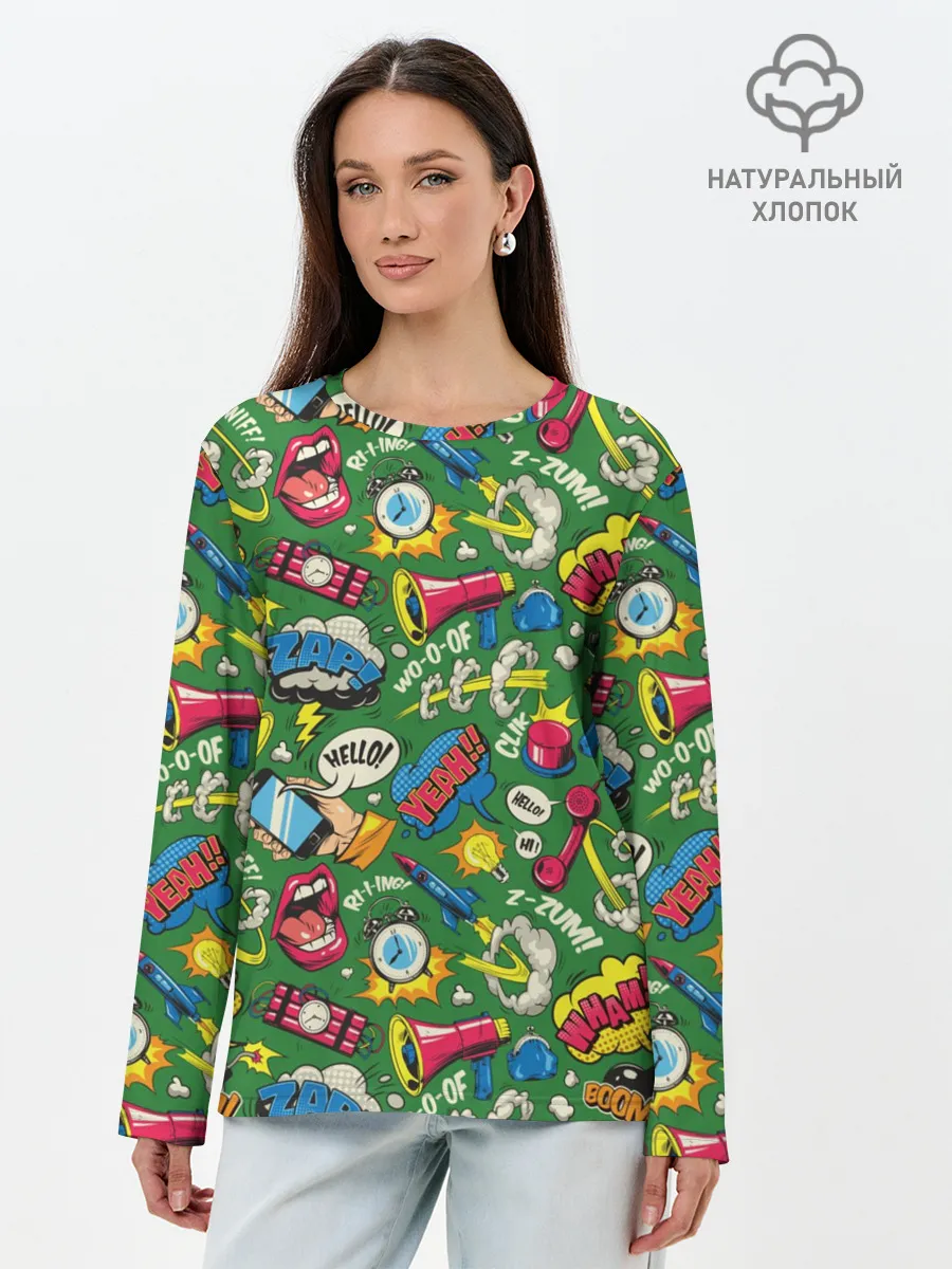 Лонгслив женский. Хлопок / Поп-арт