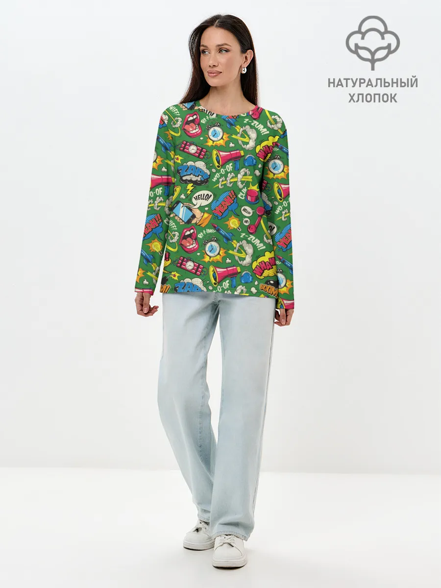 Лонгслив женский. Хлопок / Поп-арт
