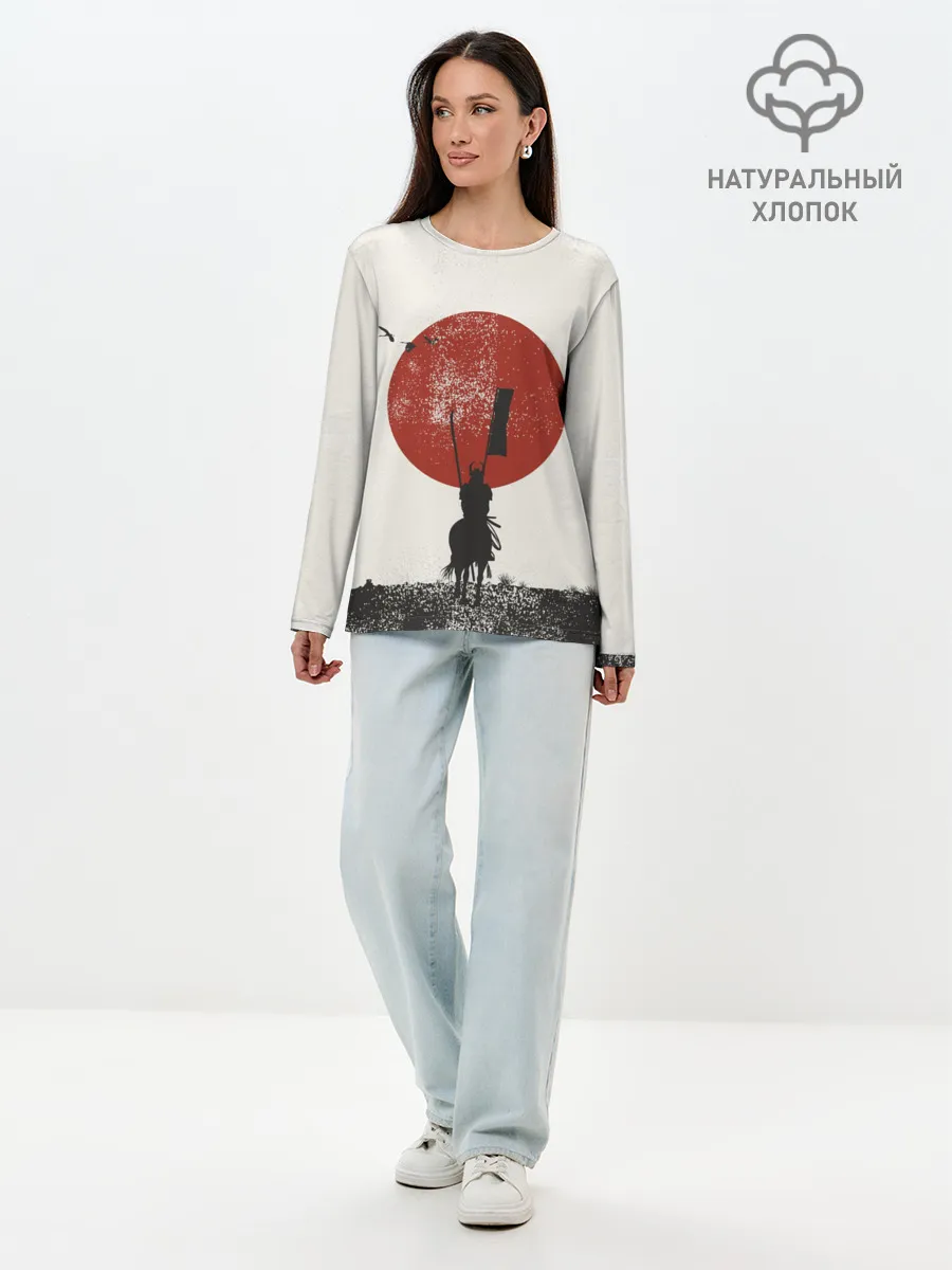 Лонгслив женский. Хлопок / Самурай на коне