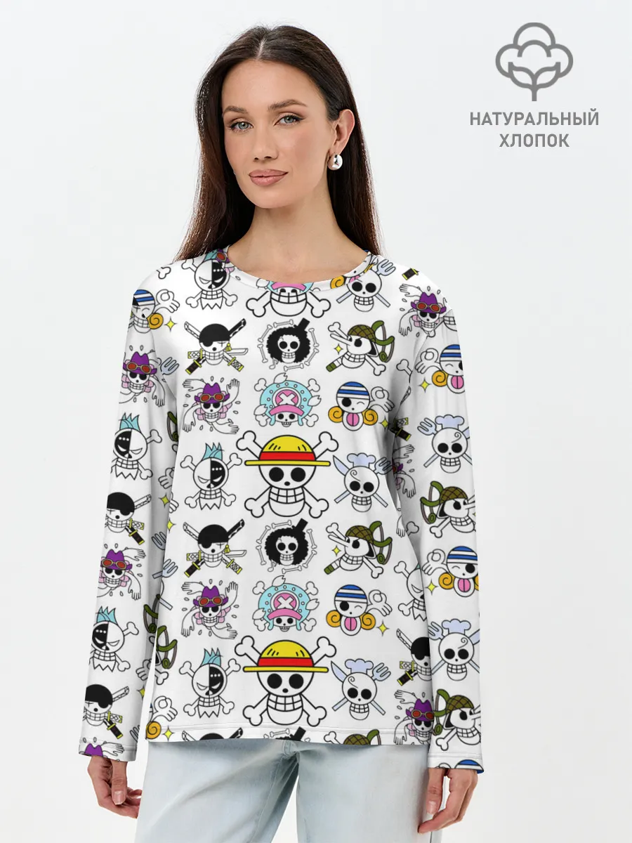Лонгслив женский. Хлопок / Веселые Роджеры пиратов Соломенной Шляпы