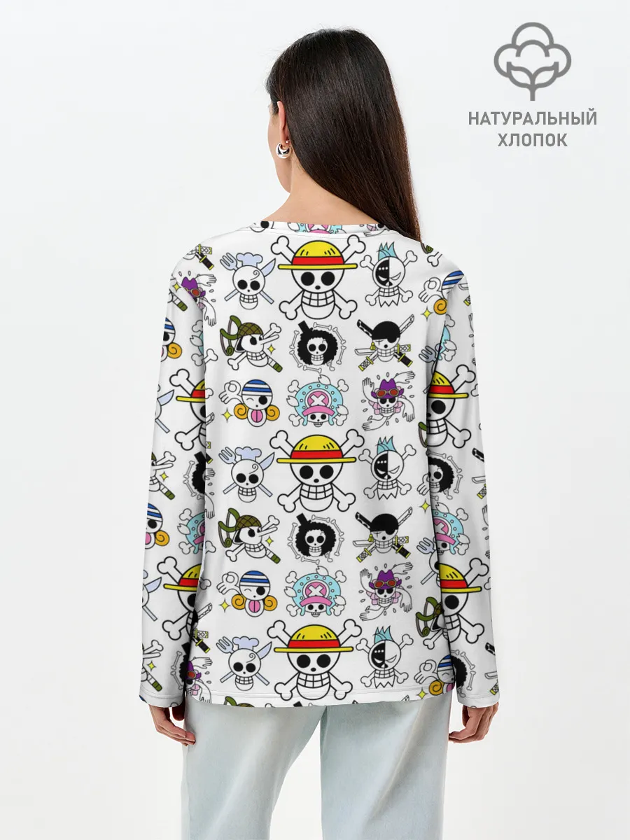Лонгслив женский. Хлопок / Веселые Роджеры пиратов Соломенной Шляпы