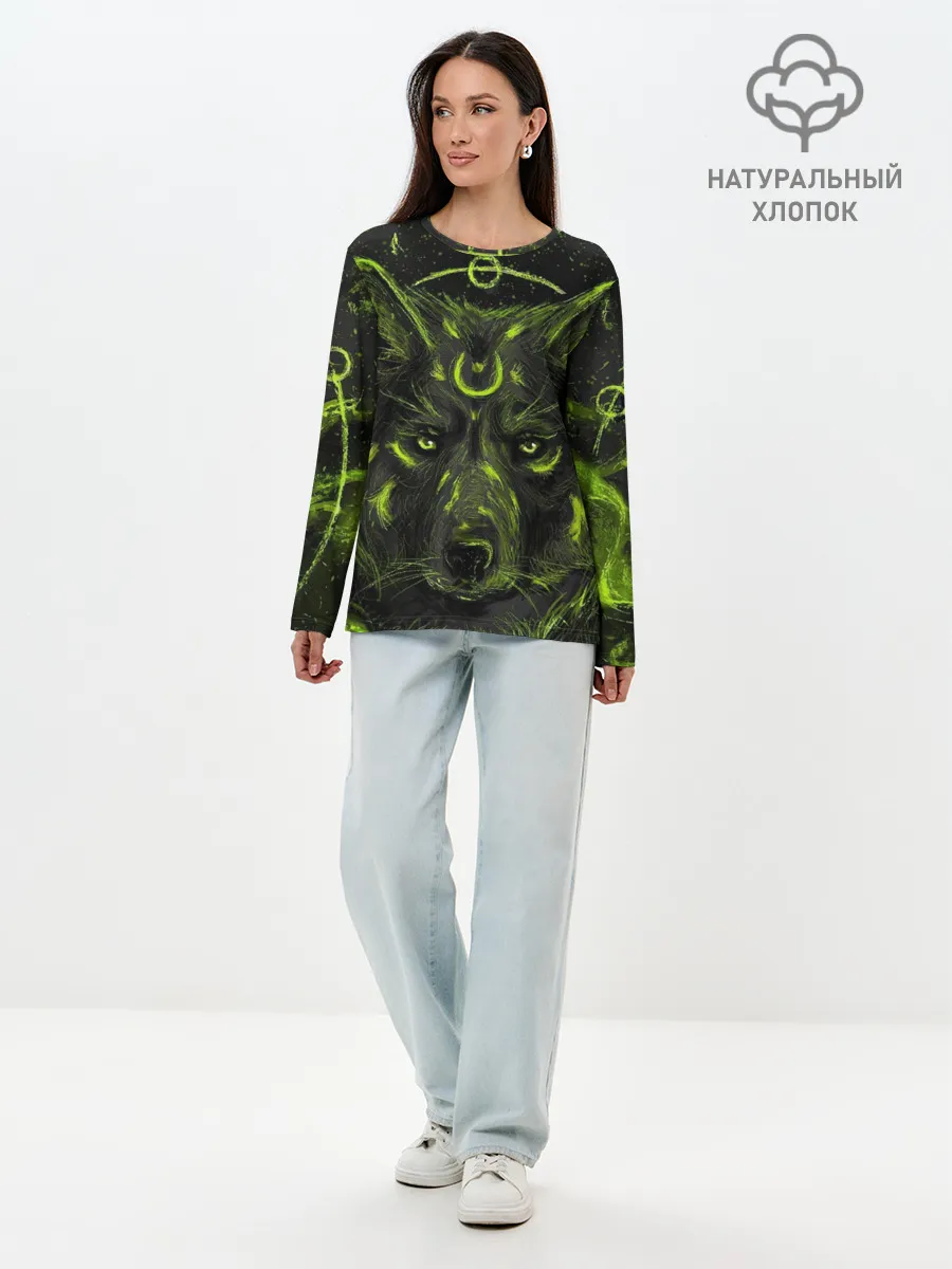 Лонгслив женский. Хлопок / Эзотерический Волк