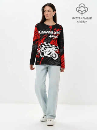 Лонгслив женский. Хлопок / KAWASAKI NINJA / КАВАСАКИ
