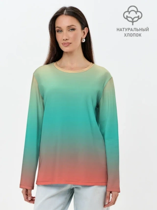 Лонгслив женский. Хлопок / Красно-бирюзовый градиент