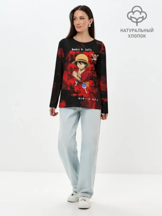 Лонгслив женский. Хлопок / Манки Д. Луффи пират Соломенной Шляпы