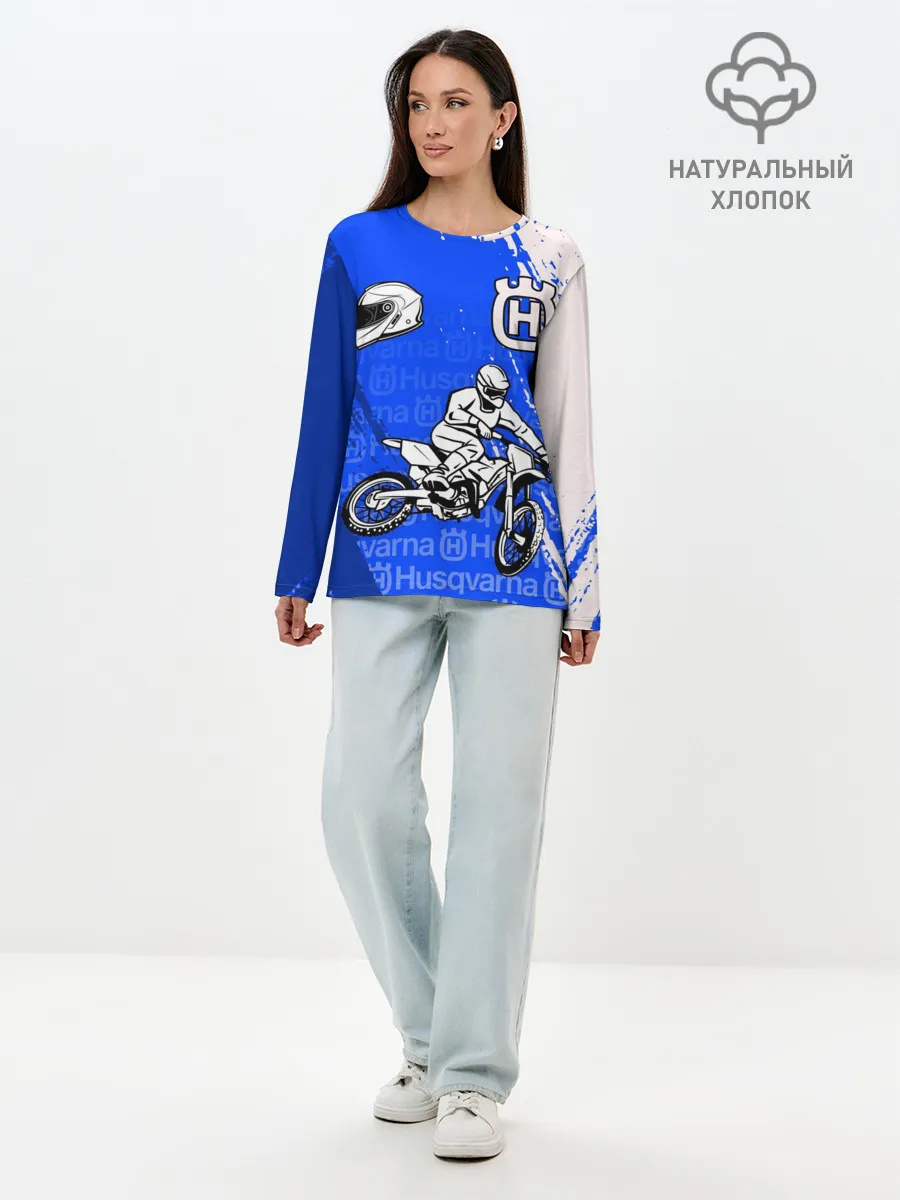 Лонгслив женский. Хлопок / HUSQVARNA / ХУСКВАРНА / BLUE