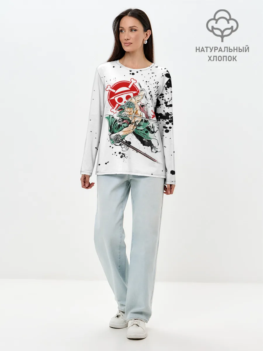 Лонгслив женский. Хлопок / Ророноа Зоро пират Соломенной Шляпы