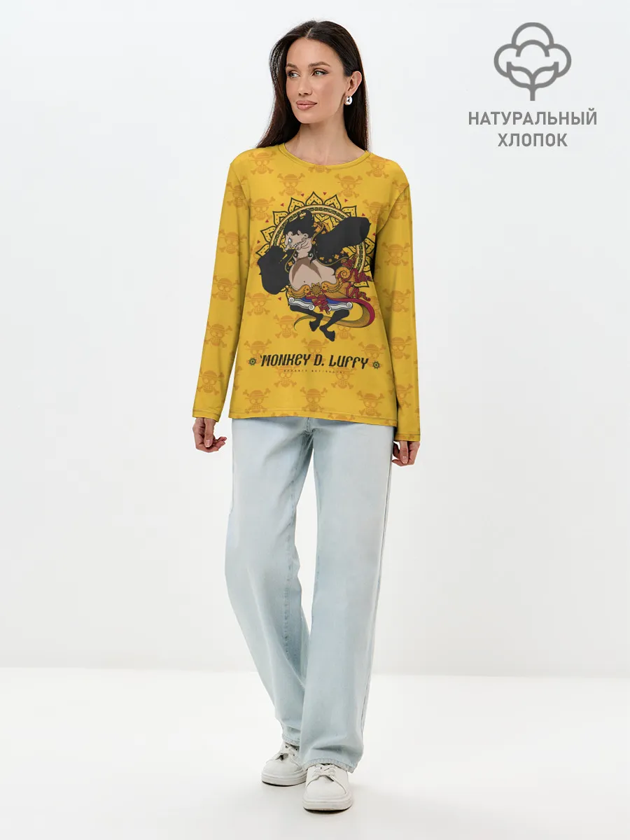 Лонгслив женский. Хлопок / Резиновый Манки Д. Луффи One Piece