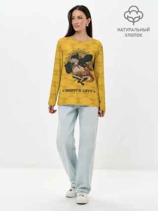Лонгслив женский. Хлопок / Резиновый Манки Д. Луффи One Piece