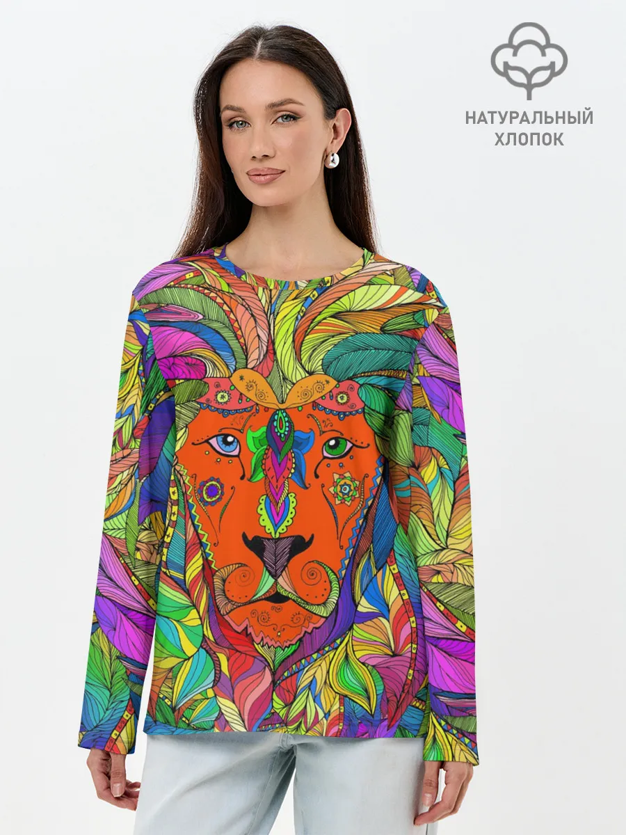 Лонгслив женский. Хлопок / Лев шаман