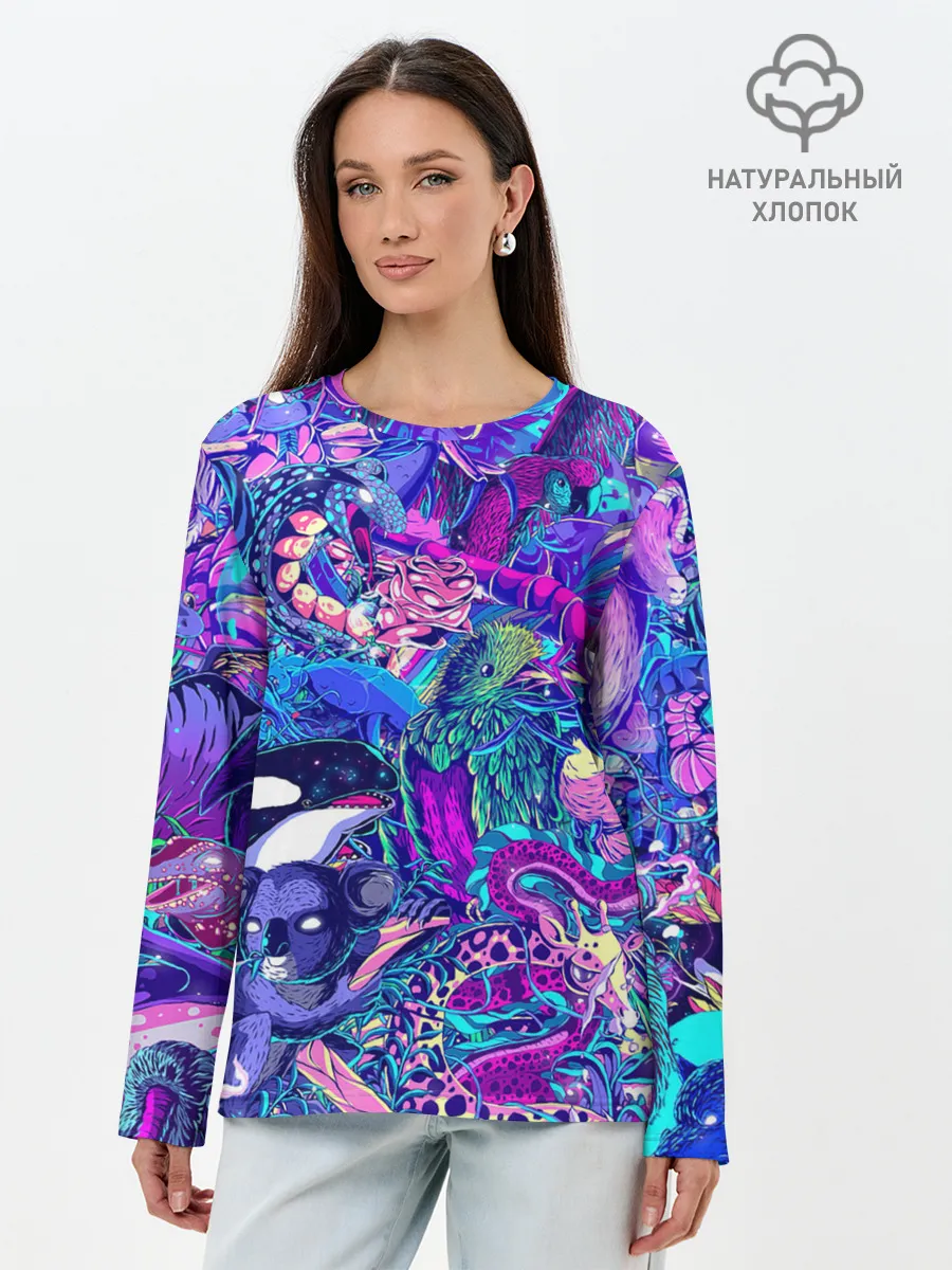 Лонгслив женский. Хлопок / Неоновые Звери