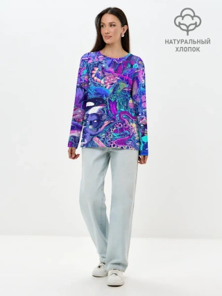 Лонгслив женский. Хлопок / Неоновые Звери