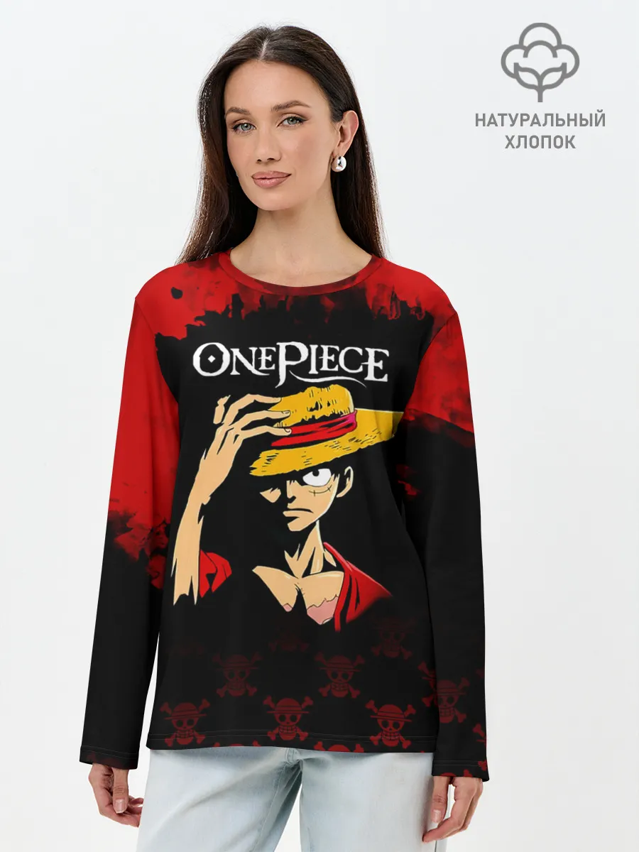 Лонгслив женский. Хлопок / Луффи One Piece. Большой куш