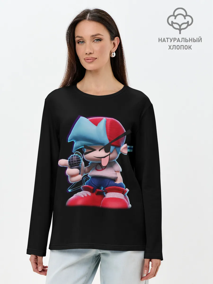 Лонгслив женский. Хлопок / Бойфренд показывает язык