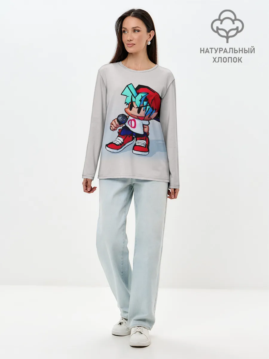 Лонгслив женский. Хлопок / Бойфренд с микрофоном