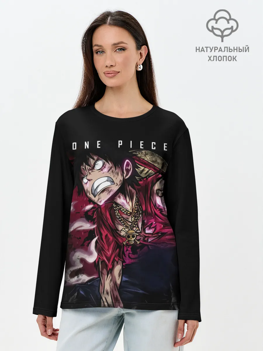 Лонгслив женский. Хлопок / Агрессия Луффи One Piece