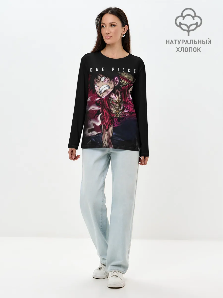 Лонгслив женский. Хлопок / Агрессия Луффи One Piece