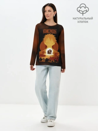 Лонгслив женский. Хлопок / One Piece пираты Соломенной Шляпы