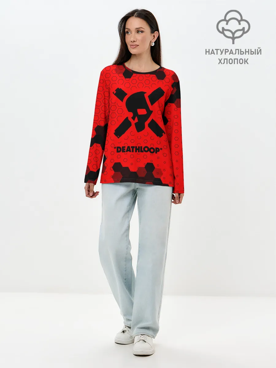 Лонгслив женский. Хлопок / Deathloop - Череп - Соты