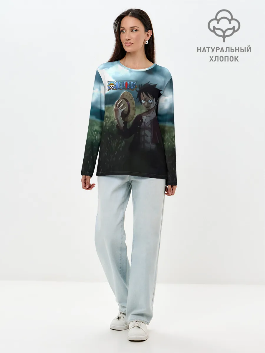 Лонгслив женский. Хлопок / Луффи в поле. One Piece