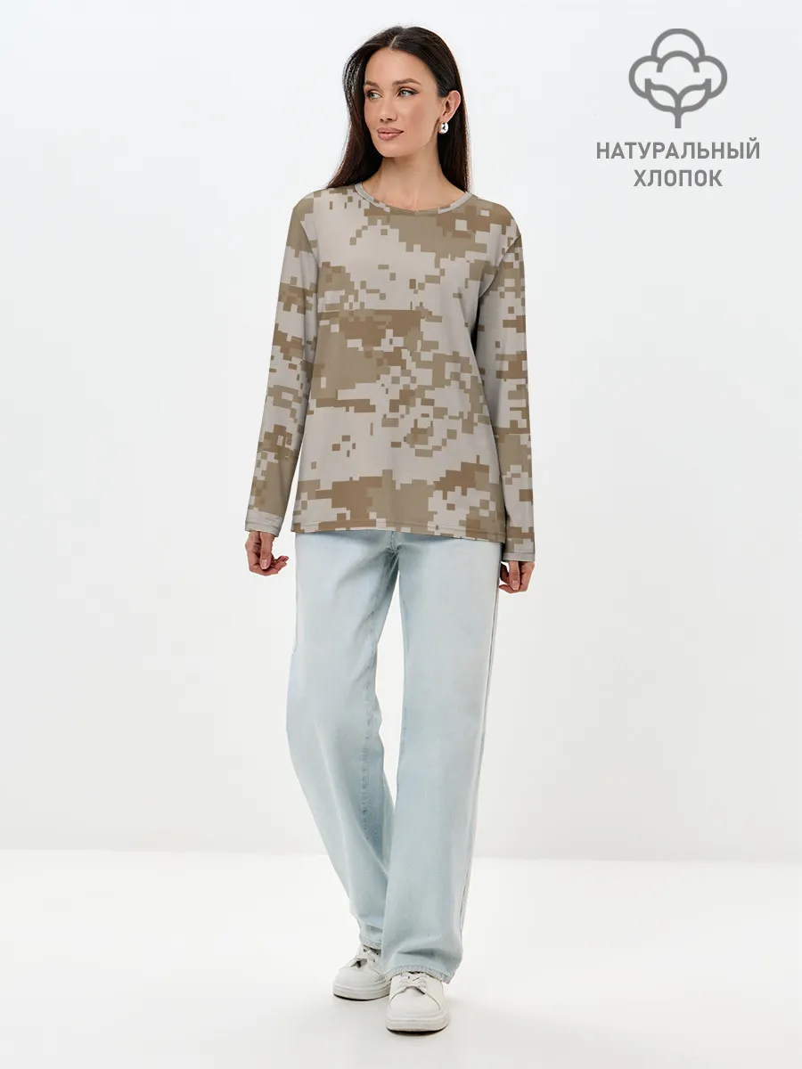Лонгслив женский. Хлопок / Камуфляжный пиксель
