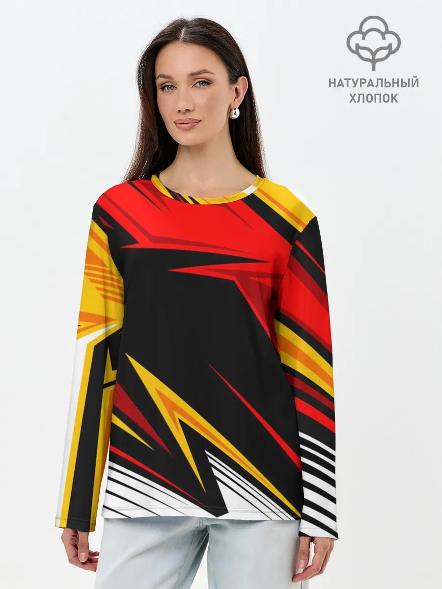 Лонгслив женский. Хлопок / КРАСНО-ЖЕЛТЫЙ СПОРТ | SPORT