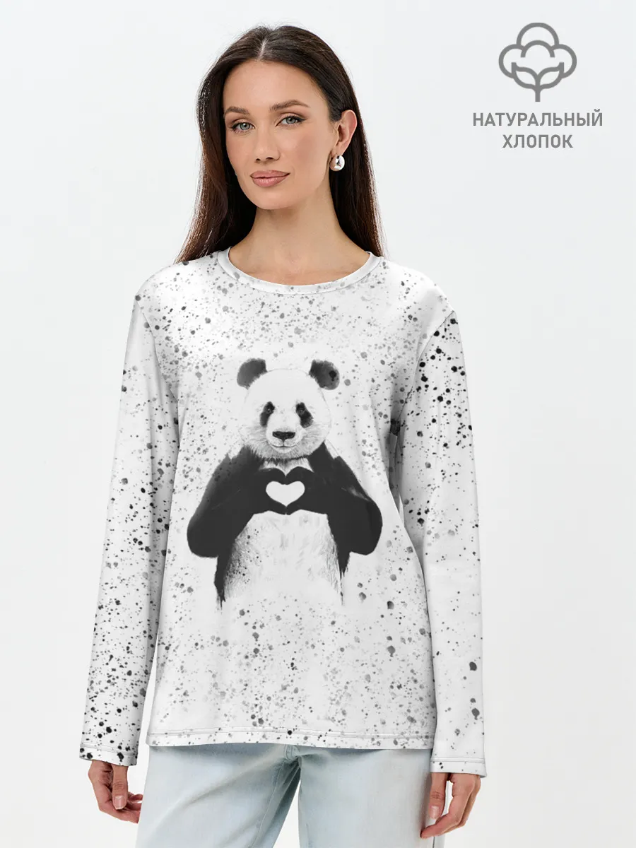 Лонгслив женский. Хлопок / Панда Любовь Сердце Брызги