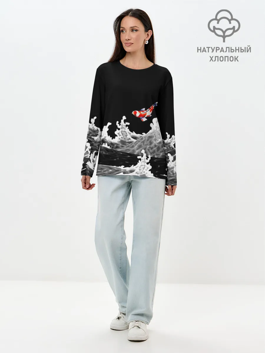 Лонгслив женский. Хлопок / Карп Кои Волна Япония Рыба