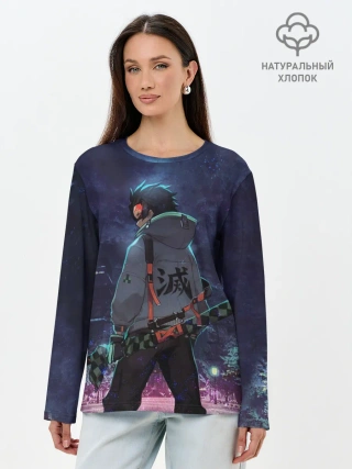 Лонгслив женский. Хлопок / Танджиро в ночном городе