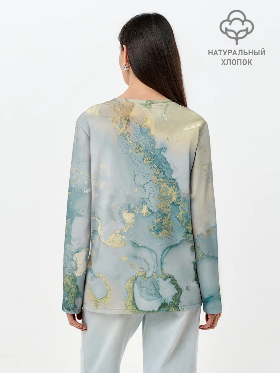 Лонгслив женский. Хлопок / Абстрактный мрамор