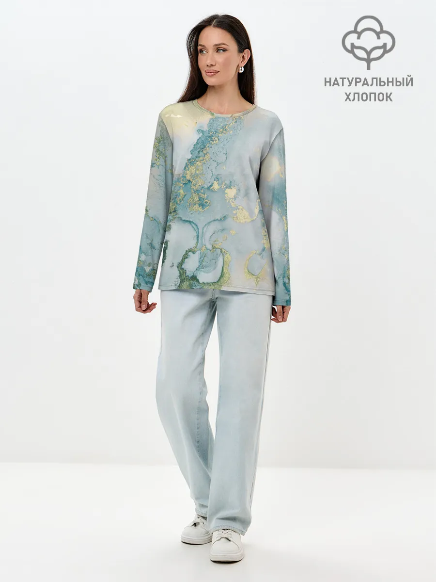 Лонгслив женский. Хлопок / Абстрактный мрамор