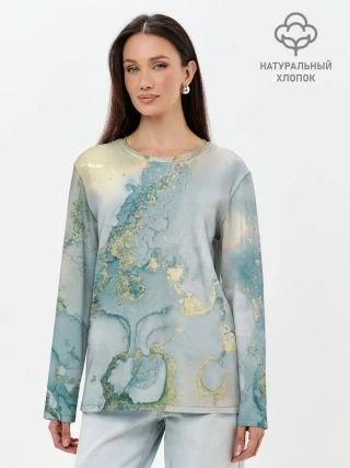 Лонгслив женский. Хлопок / Абстрактный мрамор