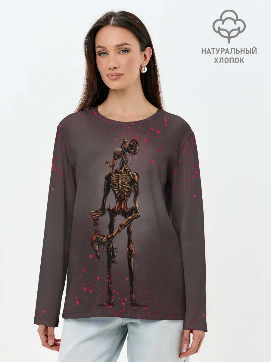 Лонгслив женский. Хлопок / Сиреноголовый Монстр Кровь