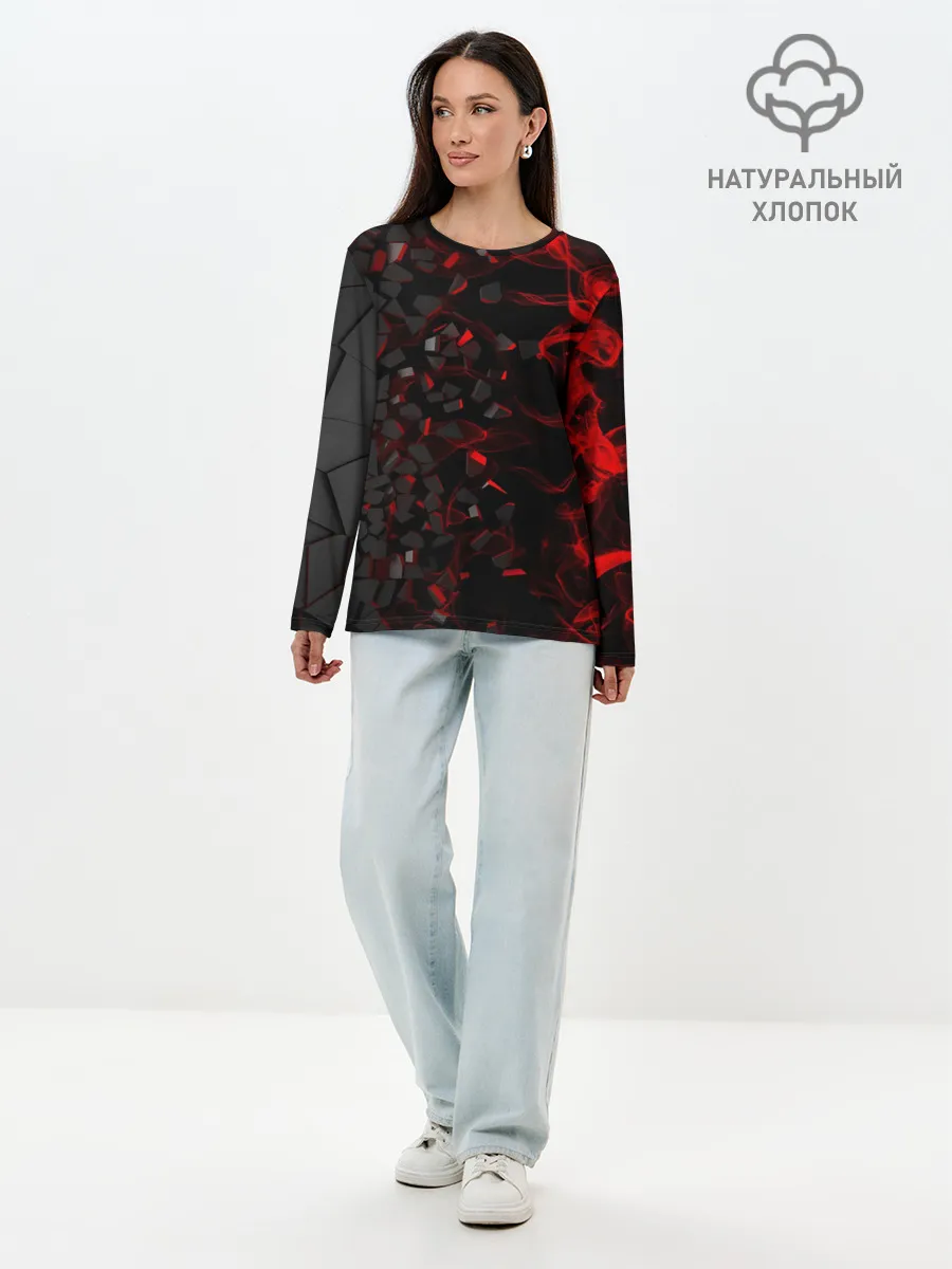 Лонгслив женский. Хлопок / 3Д Разлом | 3D Плиты и огонь