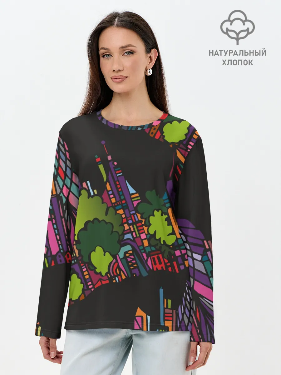 Лонгслив женский. Хлопок / Ночные огни