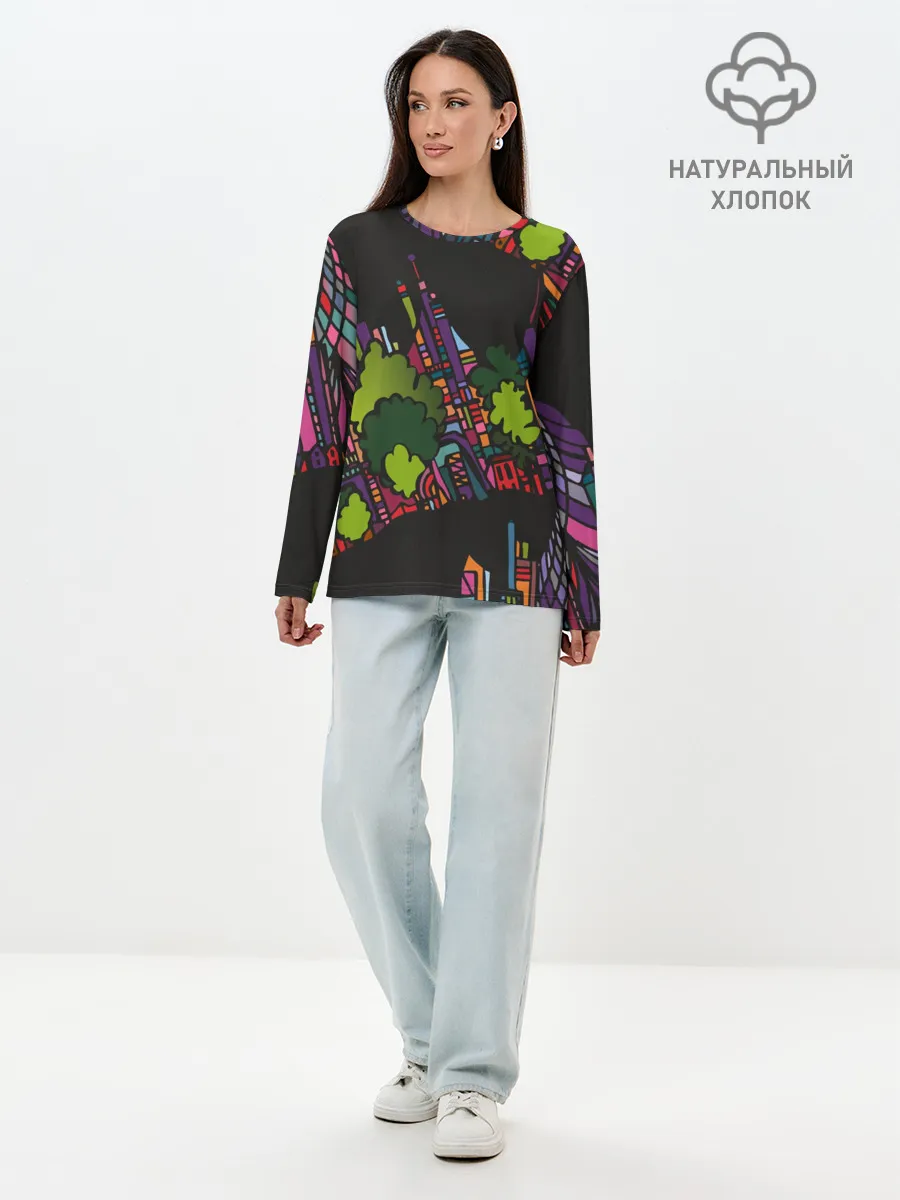 Лонгслив женский. Хлопок / Ночные огни